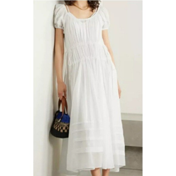 NWT La Ligne Isabelle Dress Silk Ivory Size XS Sheer Buckle Off Shoulders...